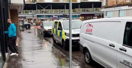 POLICE VAN AMONG VEHICLES BLOCKING EAST RENFREWSHIRE RANK AS DRIVERS DEMAND COUNCIL ACTION