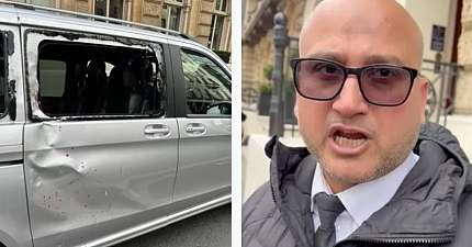 CABBIES SHOCK AFTER LOOSE CAVALRY HORSE SMASHES INTO HIS CAR DURING LONDON ESCAPE