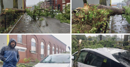 STORM AMY TREE CRASHES DOWN ON BLACKBURN PRIVATE HIRE VEHICLE
