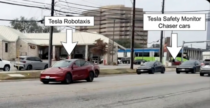 TESLAS DRIVERLESS ROBOTAXI CLAIMS CHALLENGED AS SAFETY MONITORS REAPPEAR IN CHASE CARS