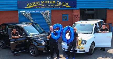 UNION MOTOR COMPANY MARKS 30 YEARS SUPPORTING SCOTTISH TAXI TRADE WITH SPECIAL GIVE AWAY 